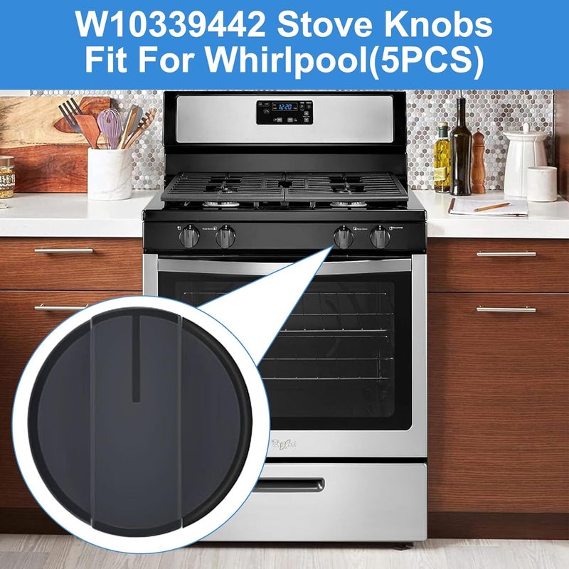 Gesleben Upgrade W10339442 Gas Stove Knobs, Cooktop Surface Burner Control Knob Compatible with Whirlpool Gas Range Stove Oven, Replacement WPW10339442 PS11753188-5 Pack Black - Image 5